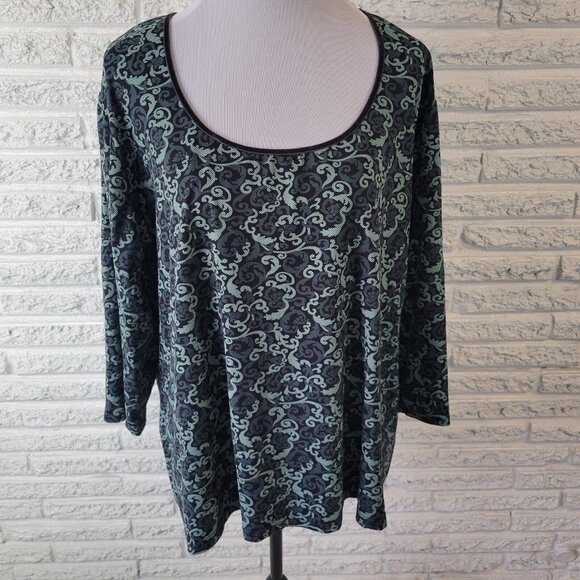 Apostrophe Womens Top 24W 26W Plus 3/4 Sleeve Blue Abstract Comfy GEO46E - Picture 1 of 9